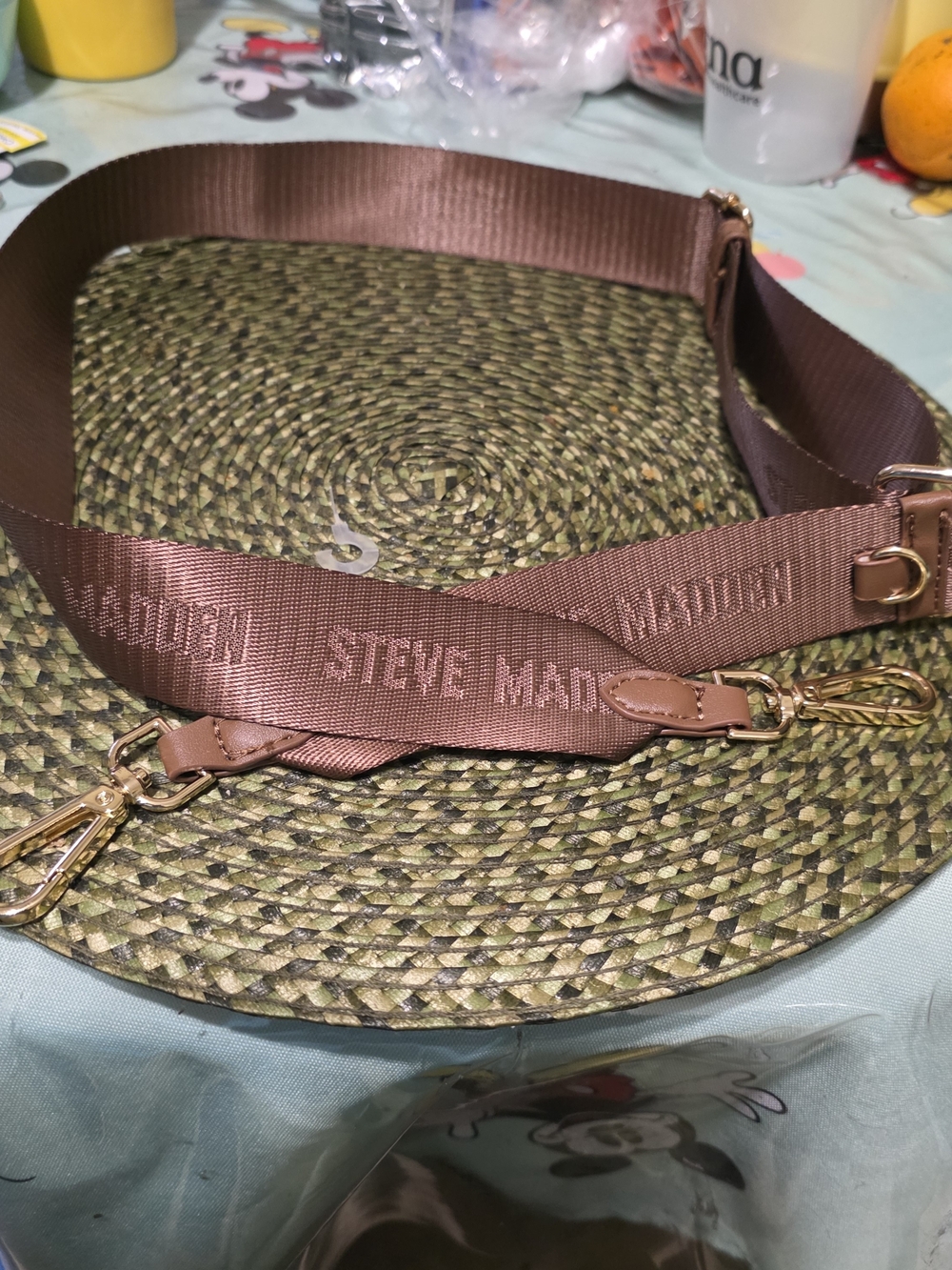 Steve Madden Brown Wide Adjustable Crossbody Strap with Gold Hardware EUC